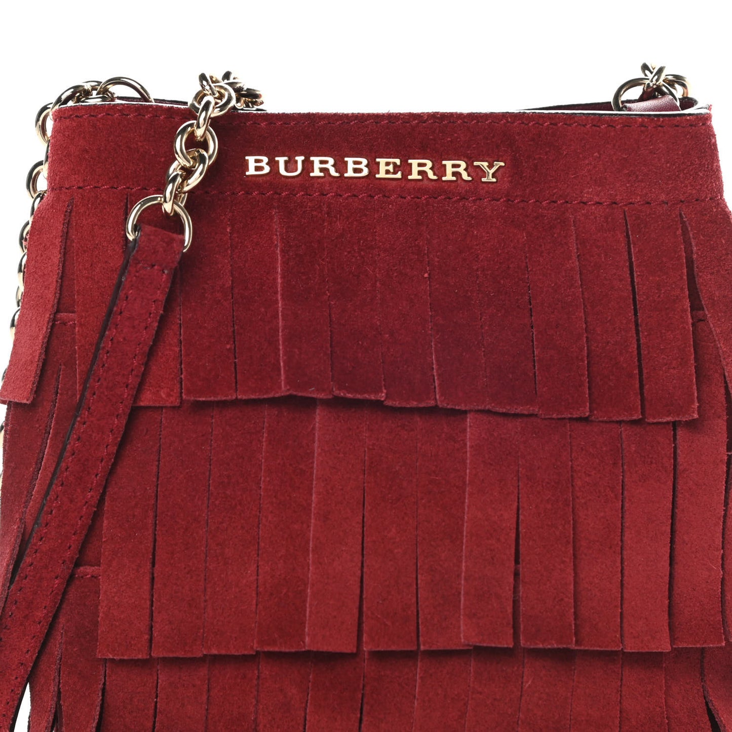 Suede Fringe Mini Bucket Bag Cherry
