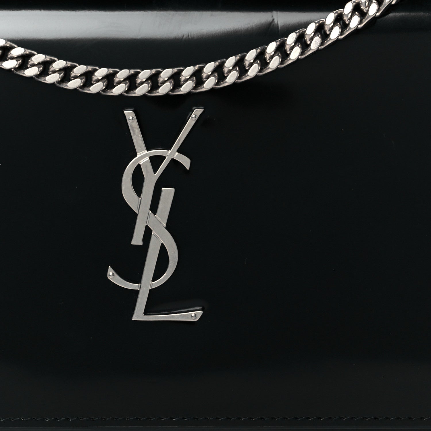Saint Laurent Glazed Calfskin Cassandre Wallet On Chain WOC Black 7 of 9