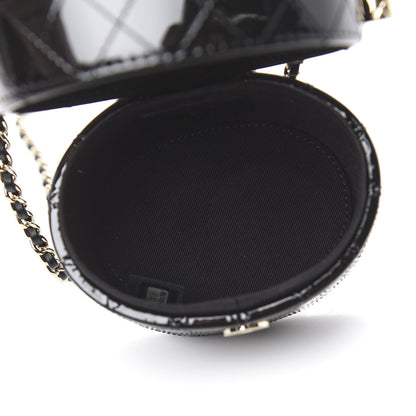 Chanel Patent Quilted Round Small Vanity With Chain Black 5 of 12