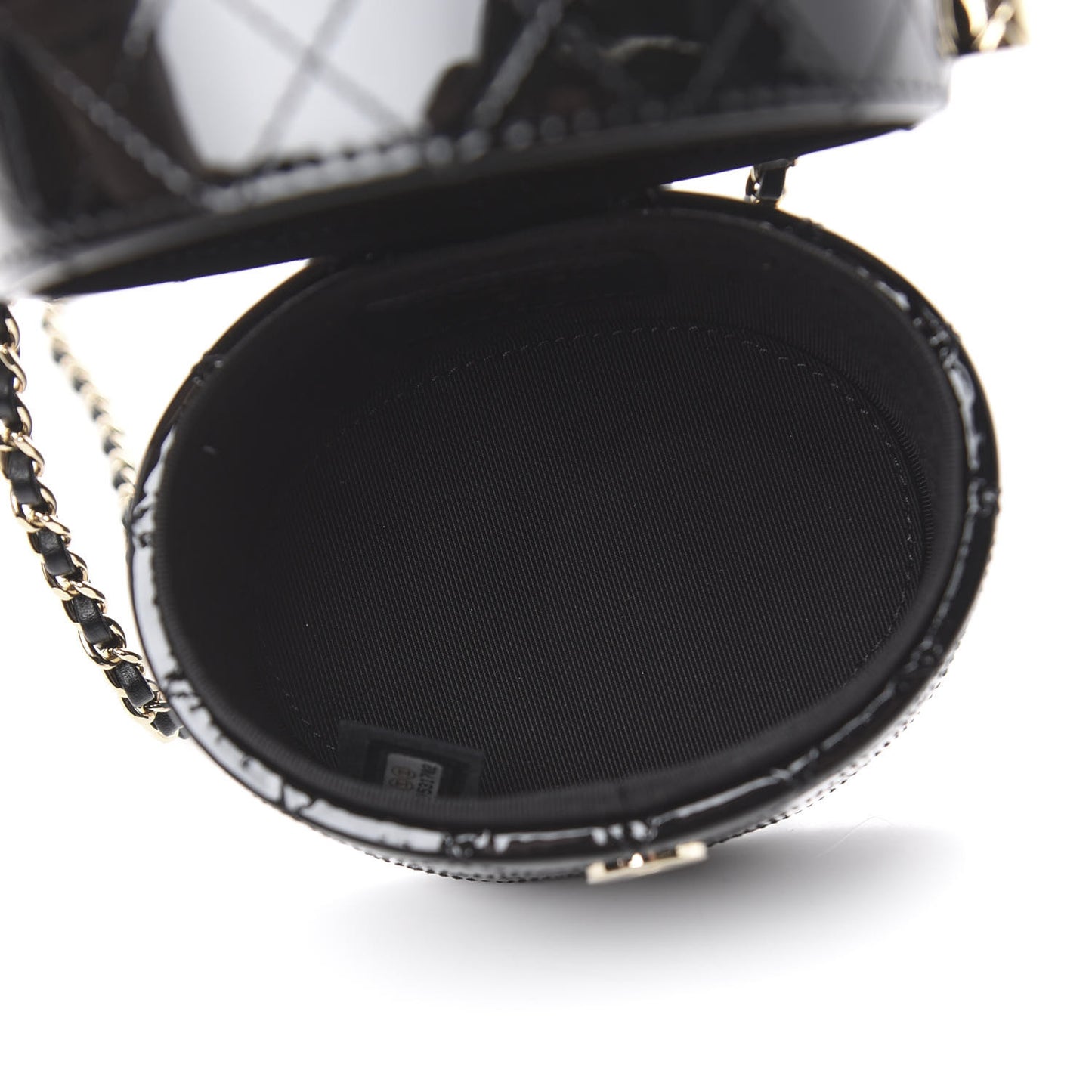 Patent Quilted Round Small Vanity With Chain Black
