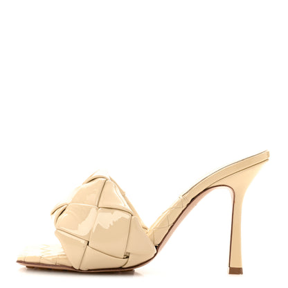 Bottega Veneta Ultra Gloss Patent Maxi Intrecciato Lido 90mm Mule Sandals 38.5 Beige 1 of 10