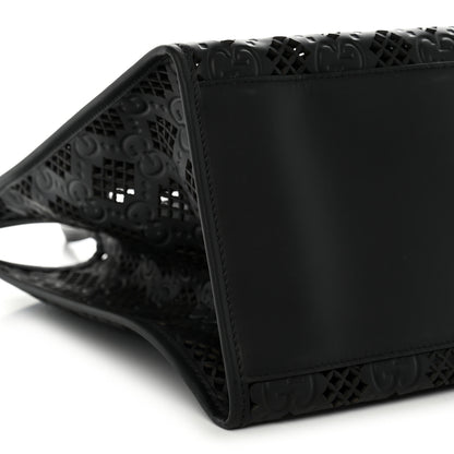 Gucci Calfskin GG Monogram Diamond Cut Medium Ophidia Tote Bag Black 9 of 10