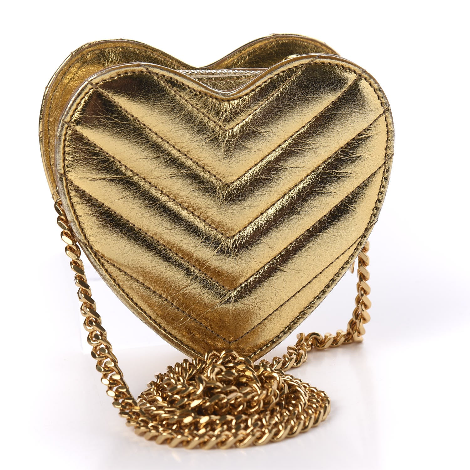 Saint Laurent Metallic Calfskin Matelasse Chevron Monogram Small Love Heart Chain Bag Gold 2 of 12