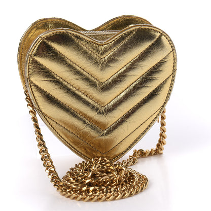 Saint Laurent Metallic Calfskin Matelasse Chevron Monogram Small Love Heart Chain Bag Gold 2 of 12