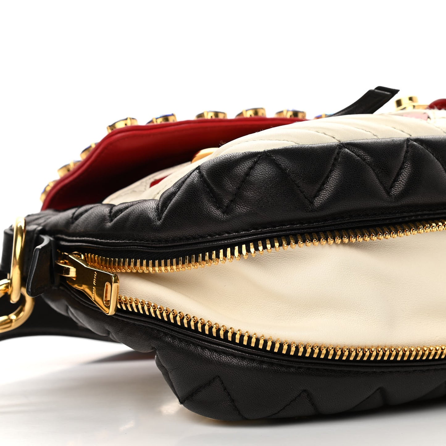 Nappa Matelasse Biker Shoulder Bag Red White Black