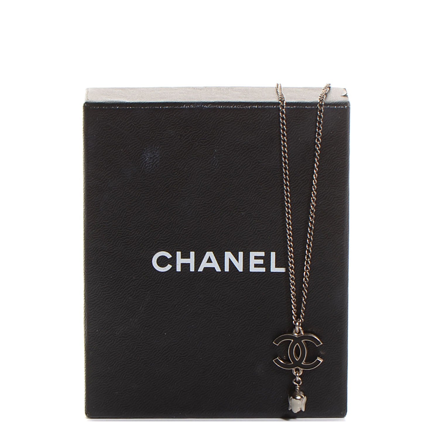 Chanel Enamel CC Pearl Necklace Black Silver 6 of 6
