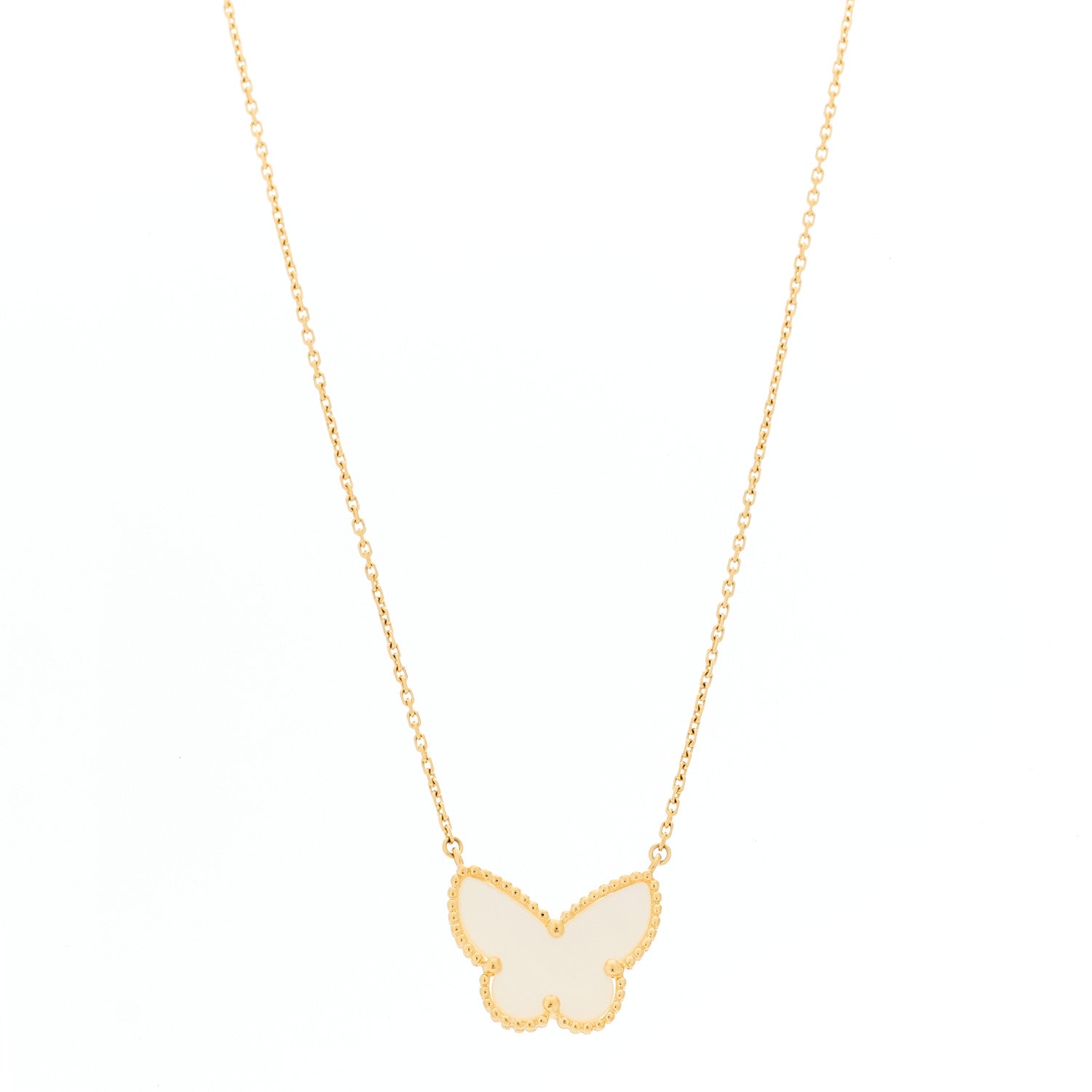 Van Cleef & Arpels 18k Yellow Gold Mother of Pearl Lucky Alhambra Butterfly Pendant Necklace 1 of 5