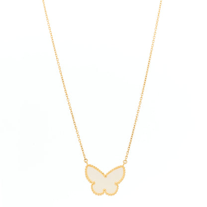 Van Cleef & Arpels 18k Yellow Gold Mother of Pearl Lucky Alhambra Butterfly Pendant Necklace 1 of 5