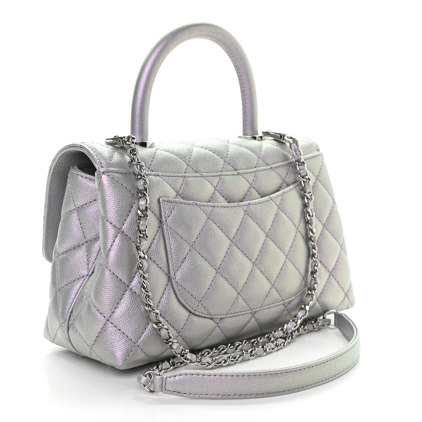 Iridescent Caviar Quilted Mini Coco Handle Flap Purple