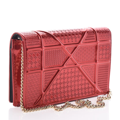 Christian Dior Metallic Patent Micro-Cannage Diorama Wallet on Chain Pouch Red 3 of 8