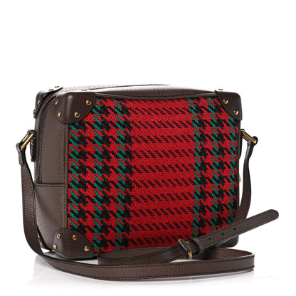 Gucci Cotton Wool Textured Calfskin Houndstooth Woven Square Messenger Bag Red Green Ivory Multicolor New Acero 3 of 13