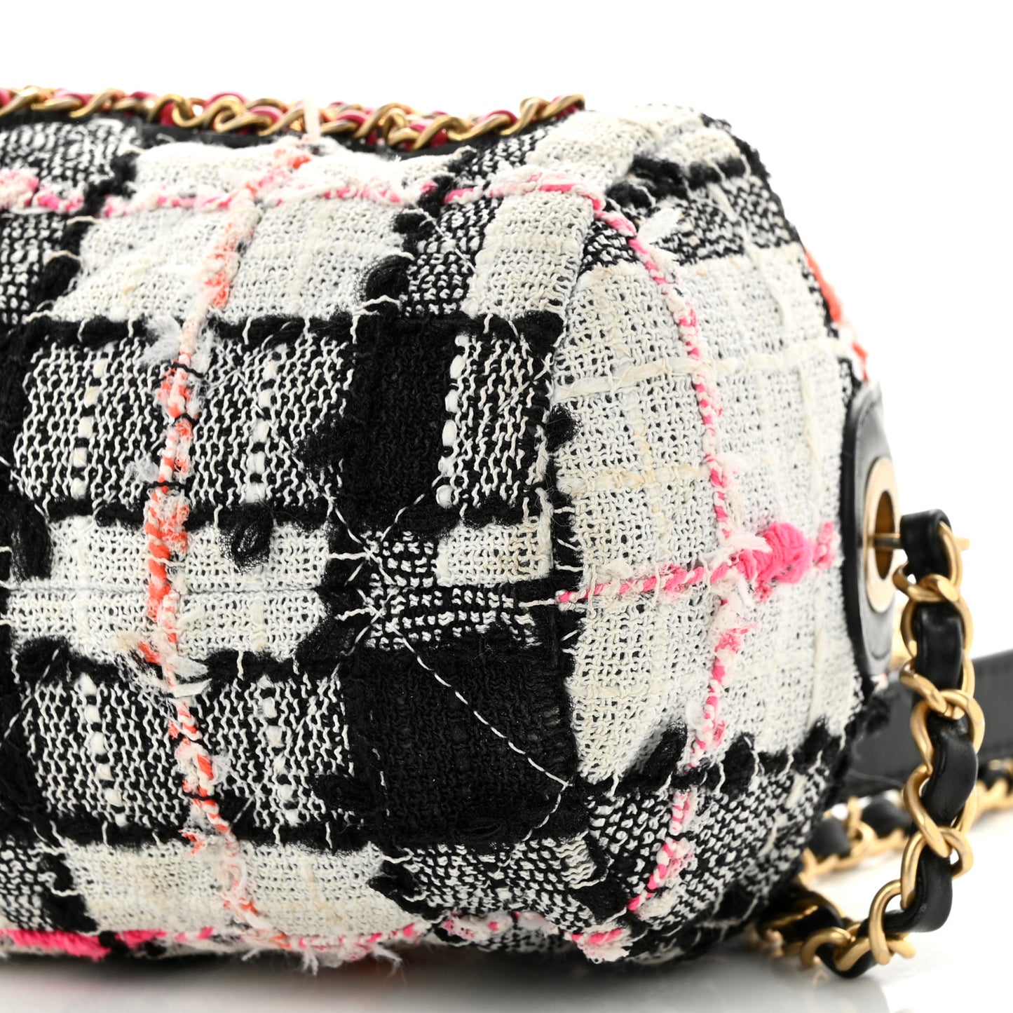 Tweed Calfskin Signe Bowling Bag White Black