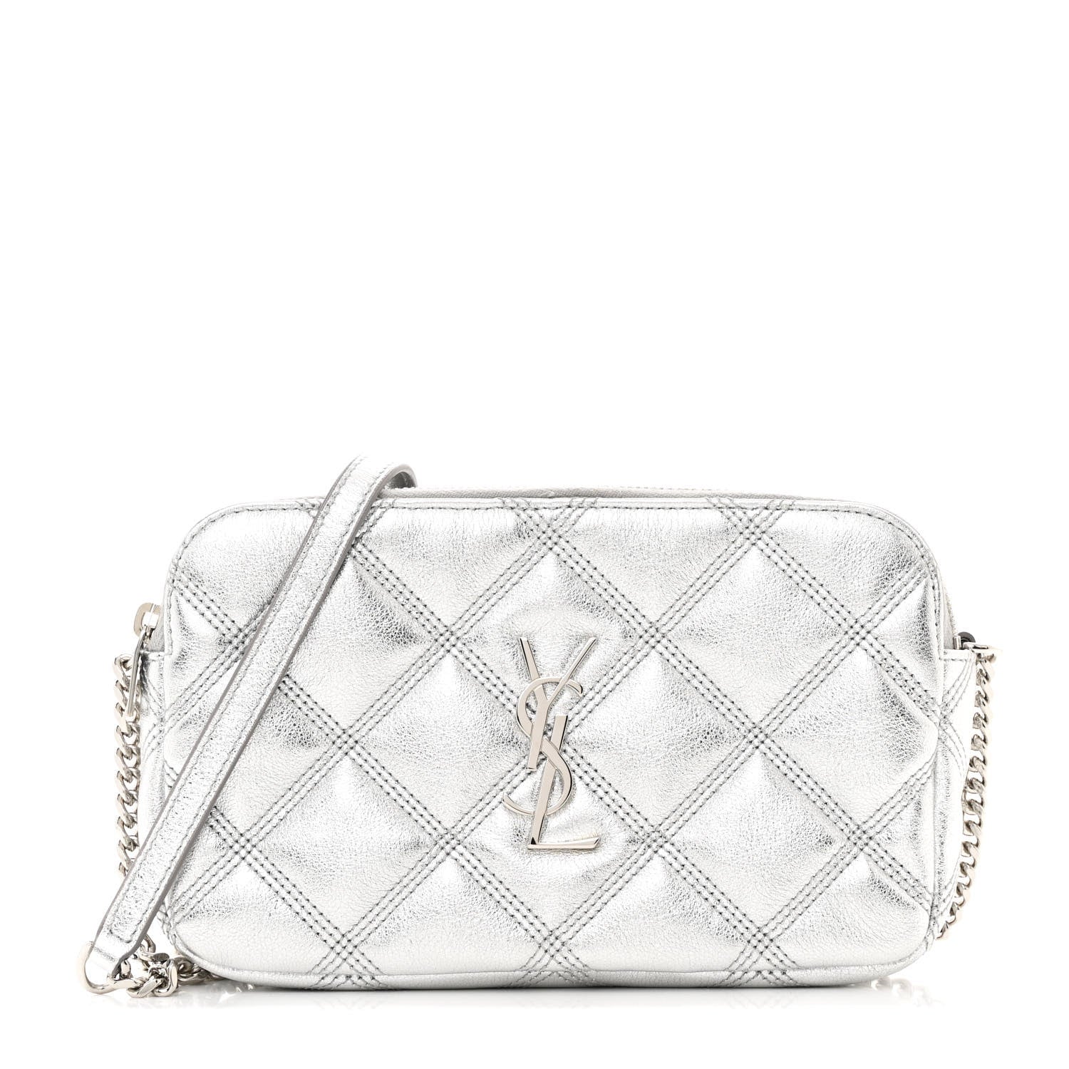 Saint Laurent Metallic Lambskin Quilted Mini Becky Double Zip Bag Argento 1 of 12
