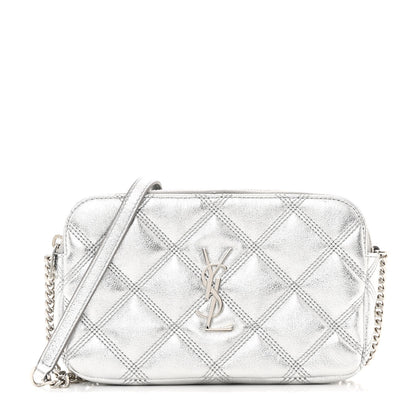 Saint Laurent Metallic Lambskin Quilted Mini Becky Double Zip Bag Argento 1 of 12
