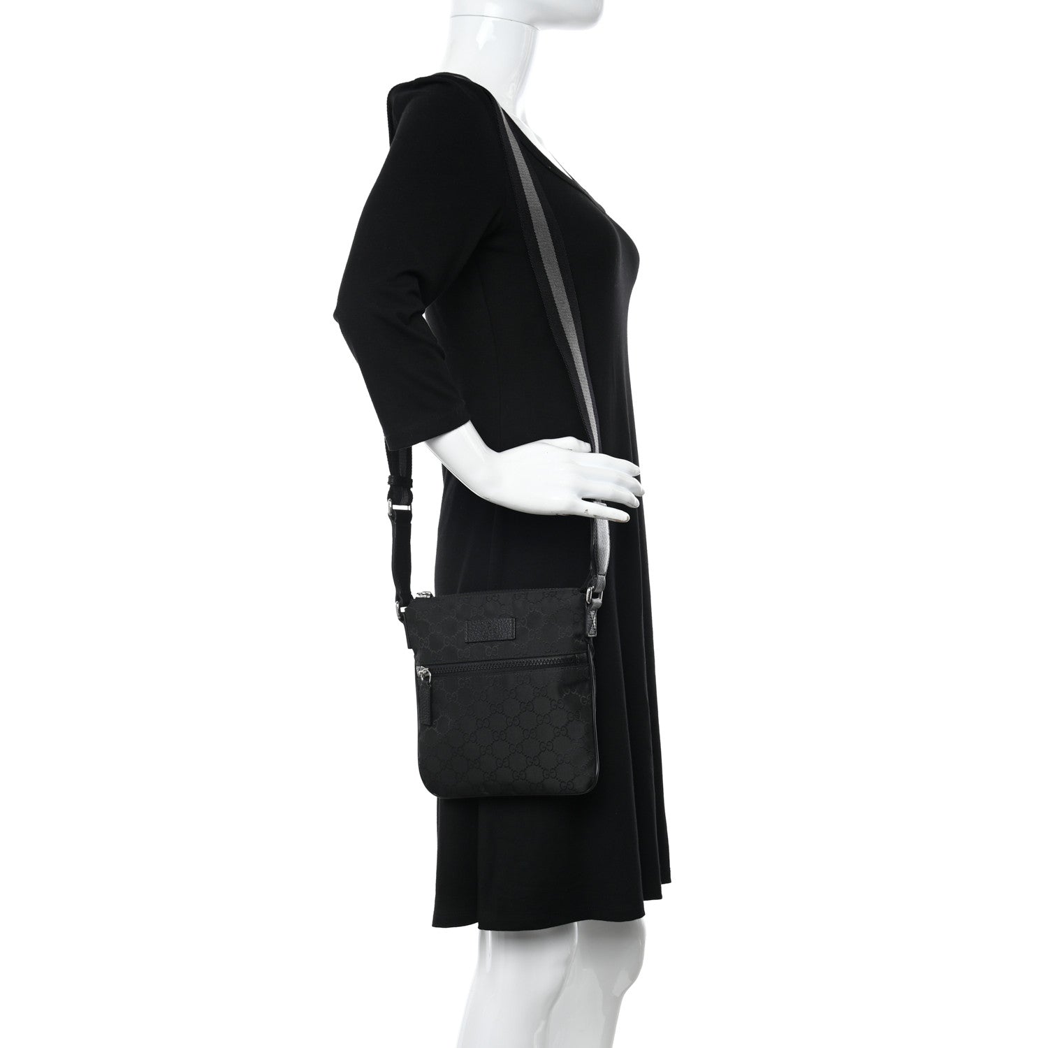 Gucci Nylon Monogram Mini Flat Messenger Bag Black 2 of 10