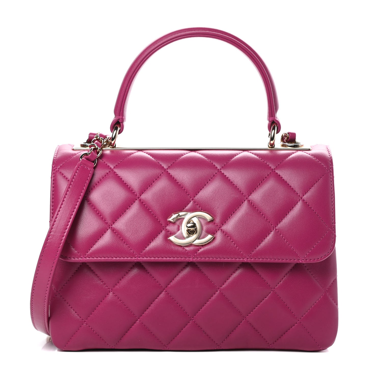 Lambskin Quilted Small Trendy CC Dual Handle Bag Dark Pink