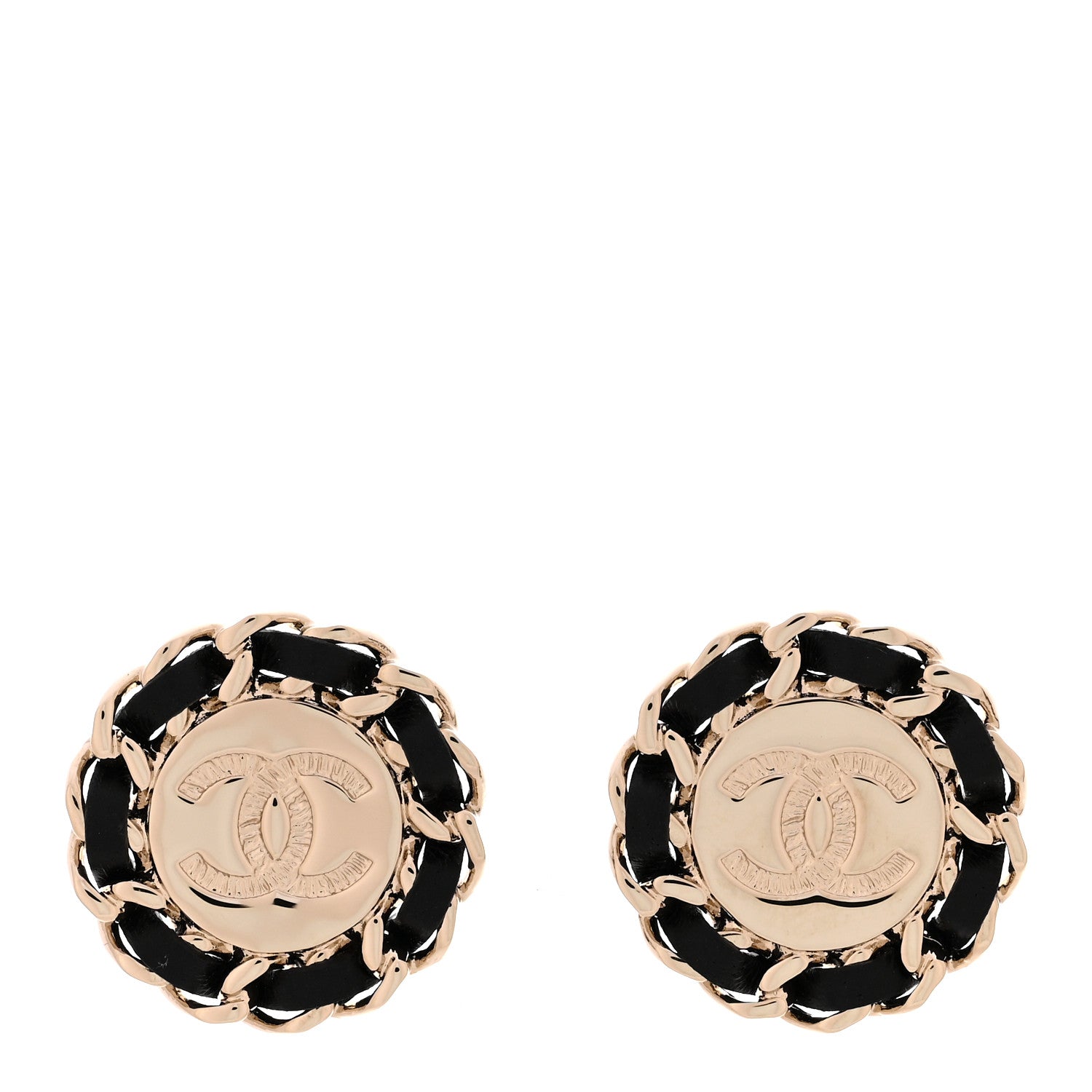 Chanel Crystal Lambskin Chain CC Stud Earrings Black Gold 1 of 6