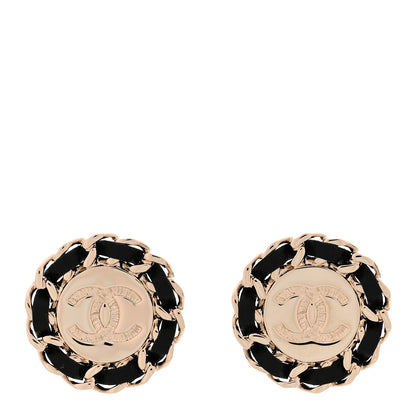Chanel Crystal Lambskin Chain CC Stud Earrings Black Gold 1 of 6