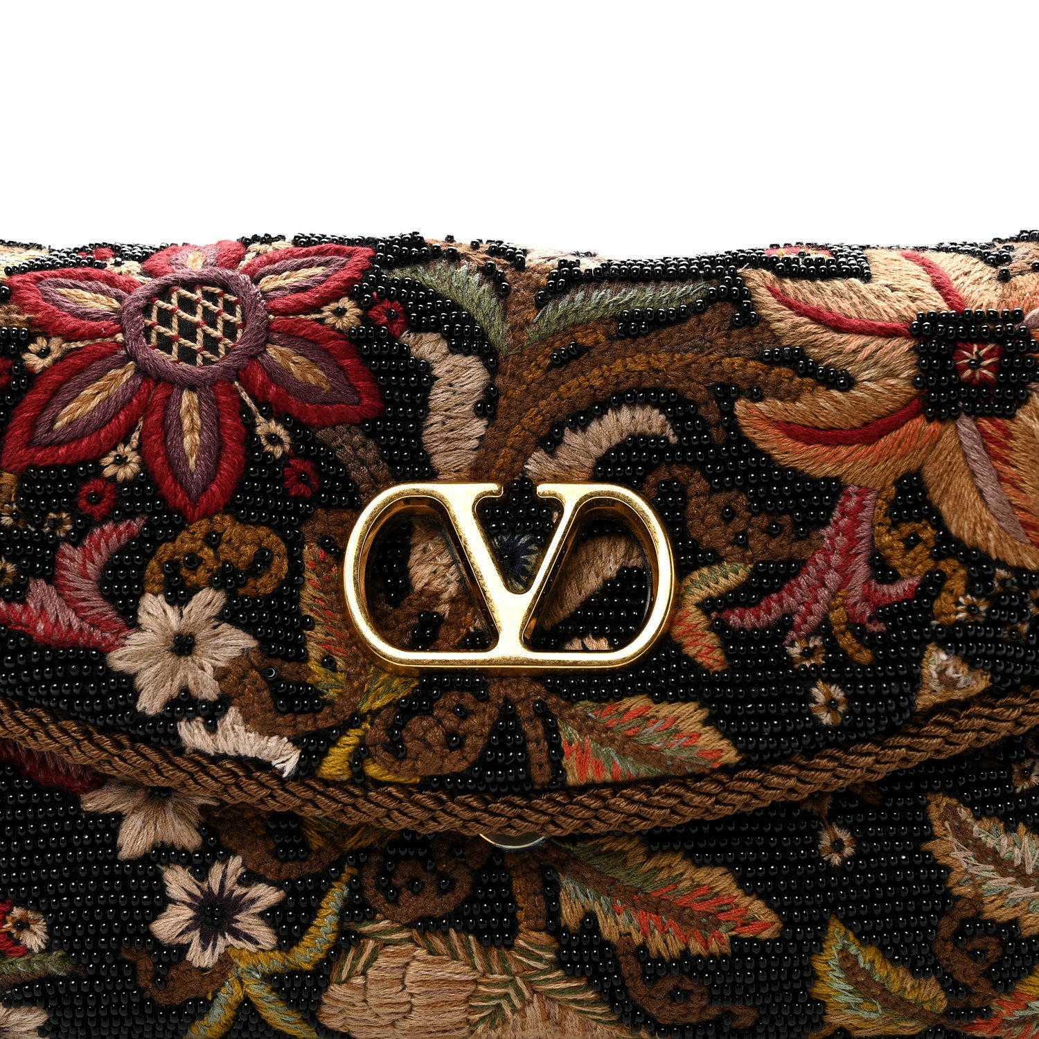 Valentino Garavani Floral Embroidered Beaded Small DeVain Shoulder Bag Black Multicolor 8 of 11