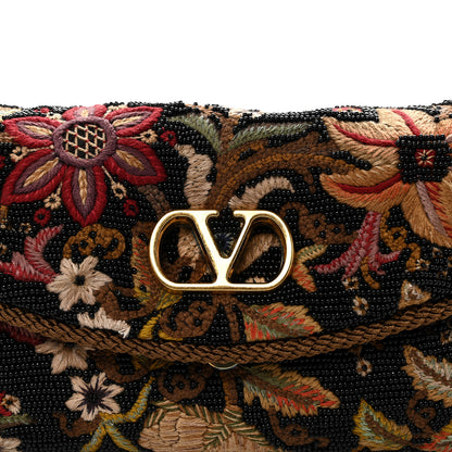Valentino Garavani Floral Embroidered Beaded Small DeVain Shoulder Bag Black Multicolor 8 of 11