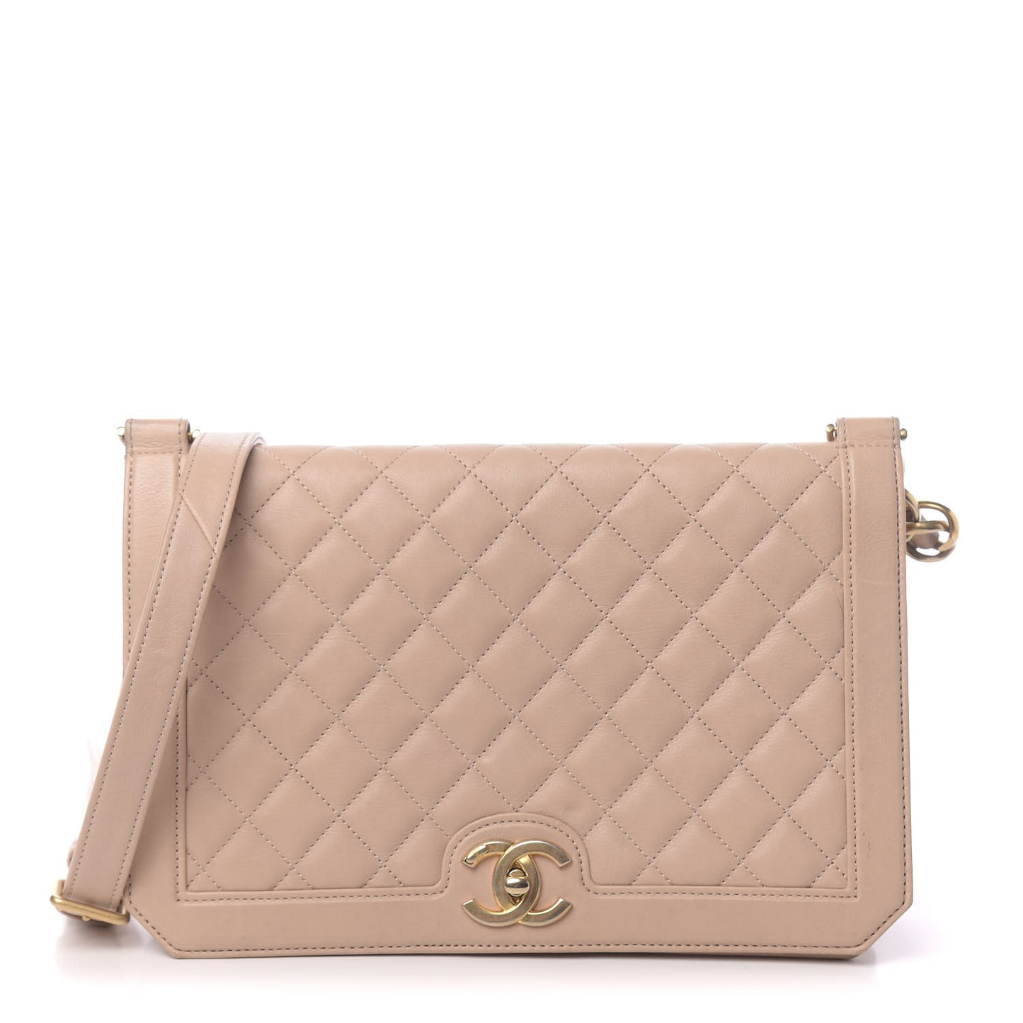 Calfskin Quilted Flap Beige