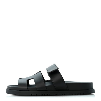 Hermes Calfskin Womens Chypre Sandals 36.5 Black 1 of 10