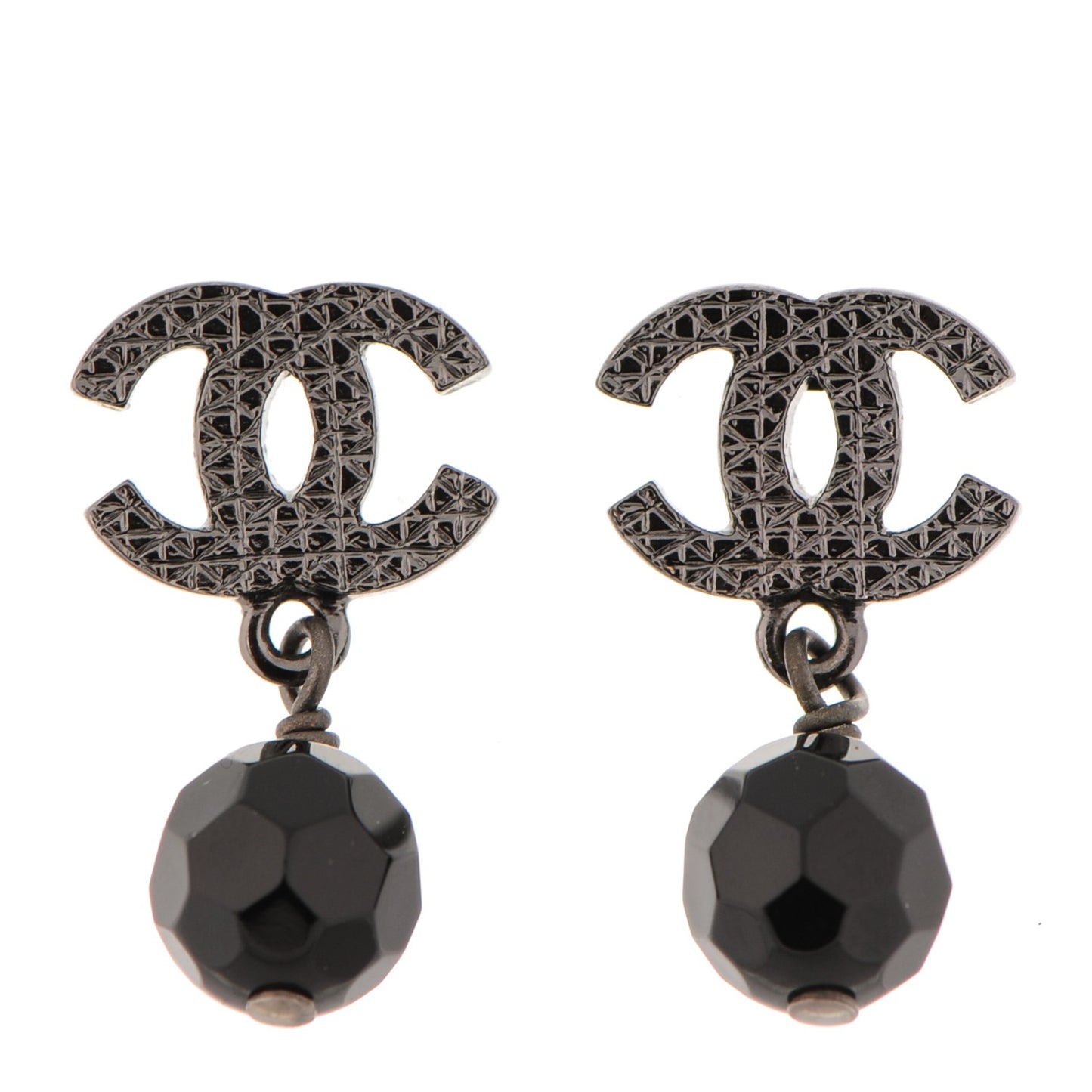 Ruthenium Bead CC Drop Earrings Black