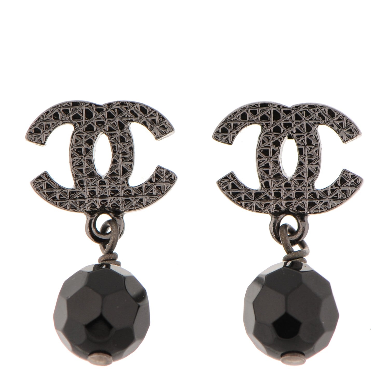 Chanel Ruthenium Bead CC Drop Earrings Black 1 of 4