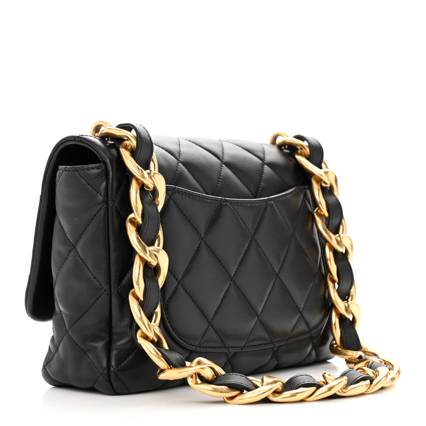 Lambskin Quilted Large CC Funky Town Flap Black