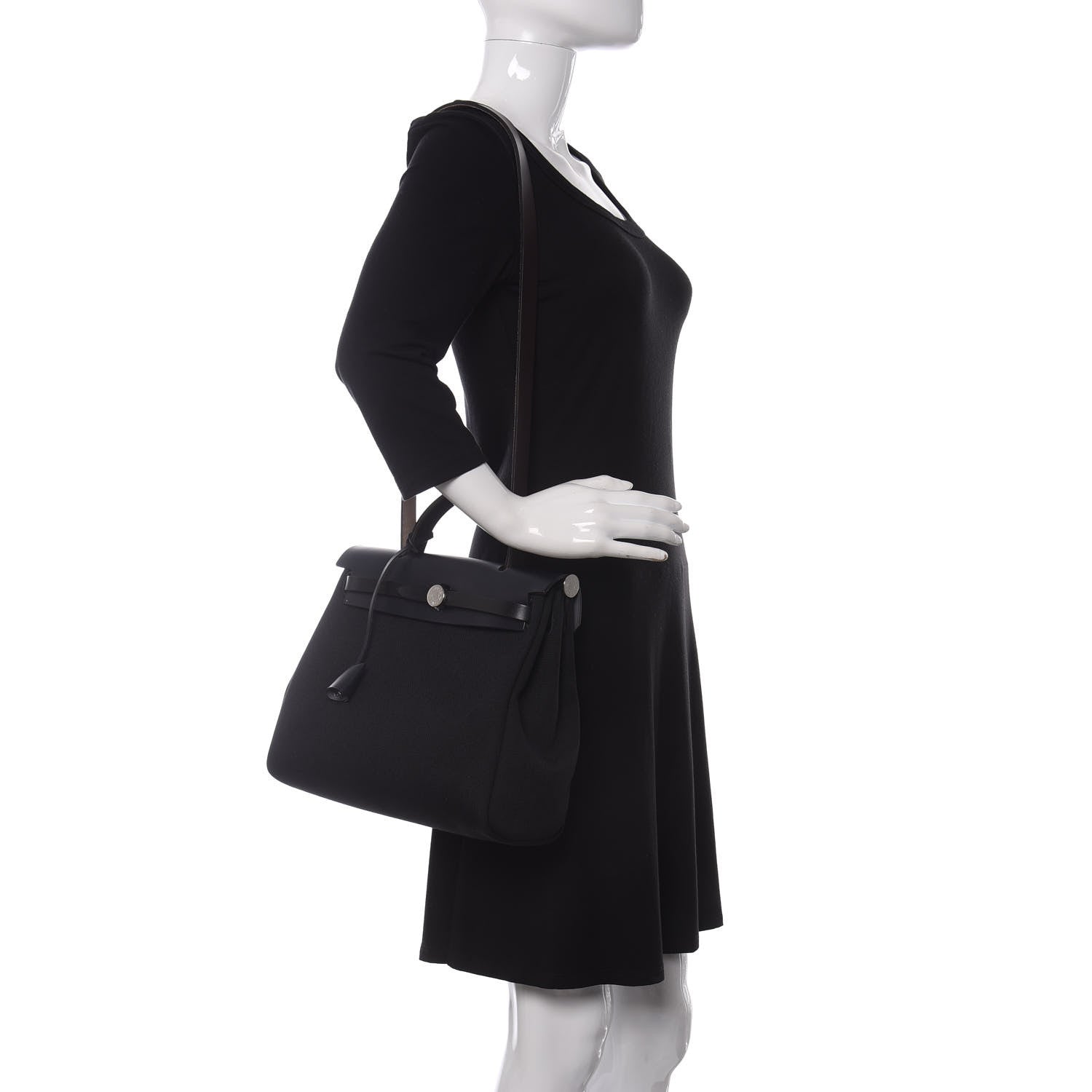 Hermes Military Toile Vache Hunter Herbag Zip Retourne 31 PM Black Bleu Indigo 2 of 10