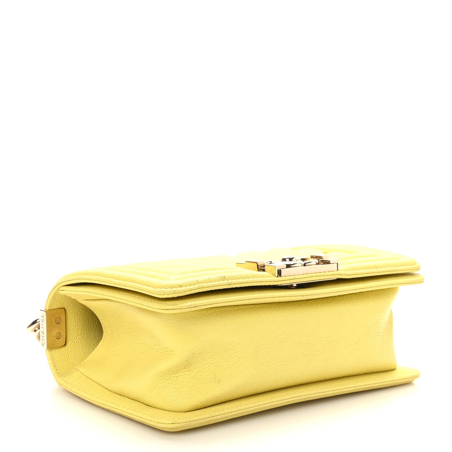 Caviar Chevron Quilted Small Boy Flap Yellow