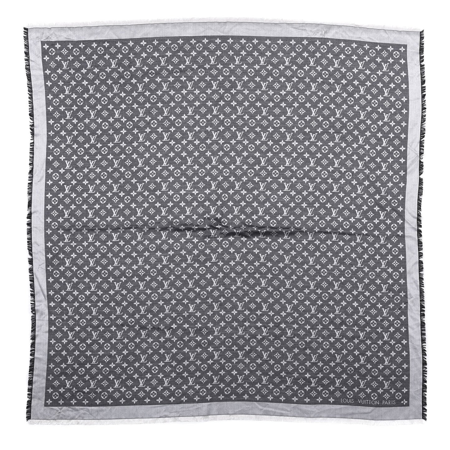 Silk Wool Monogram Denim Shawl Black