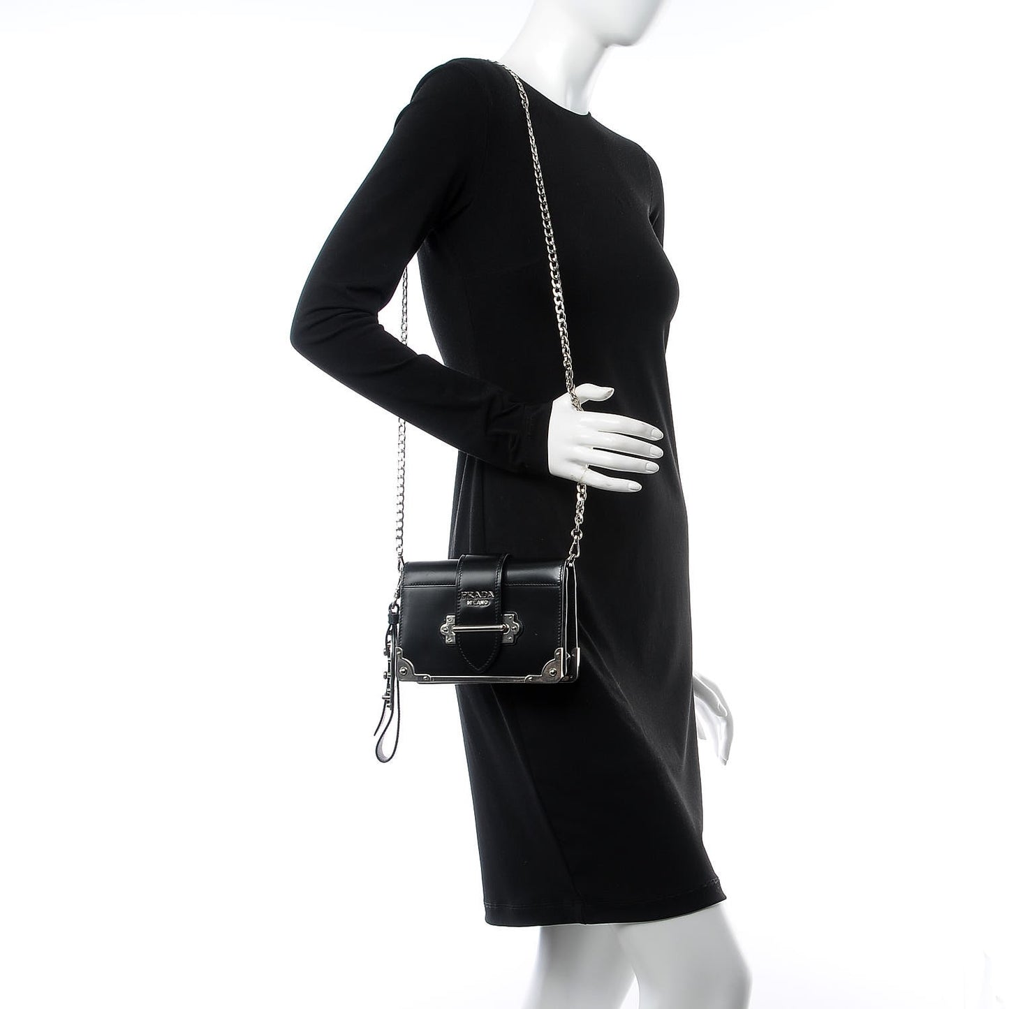 City Calfskin Cahier Chain Wristlet Clutch Black