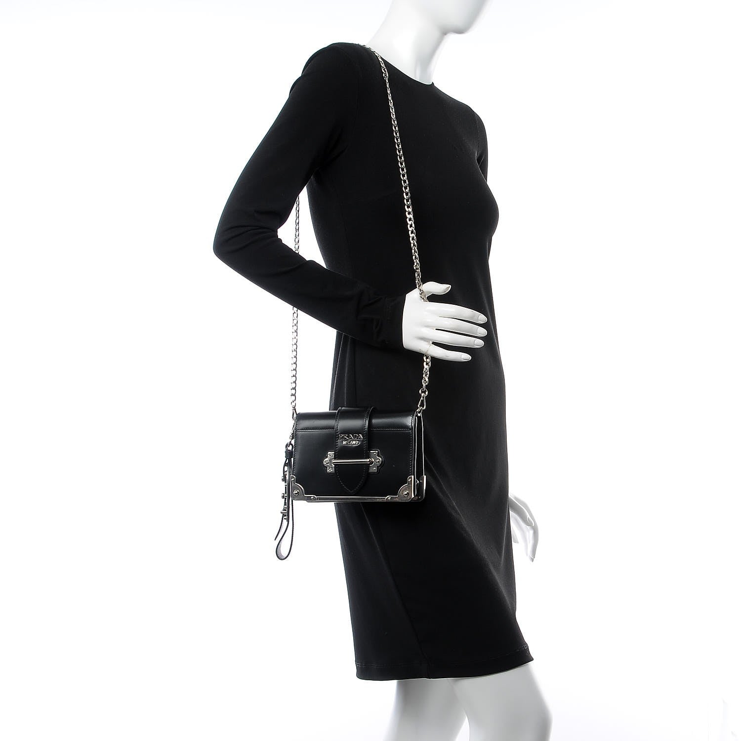 Prada City Calfskin Cahier Chain Wristlet Clutch Black 2 of 9