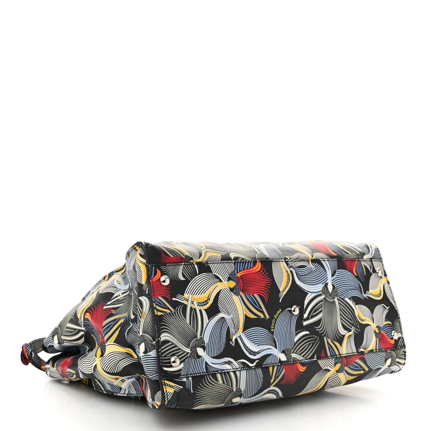 Fendi Calfskin Orchid Large Peekaboo Iconic Satchel Black Multicolor 4 of 11