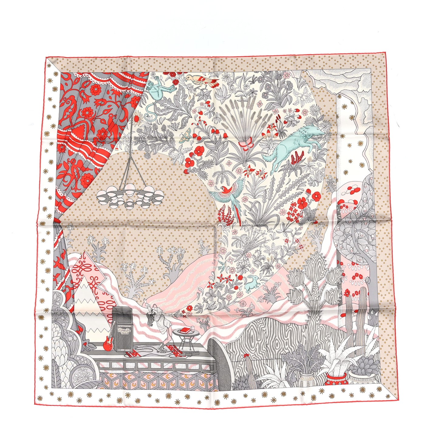 Silk Twill Le Premier Chant Scarf 90 White Gris Grenadine