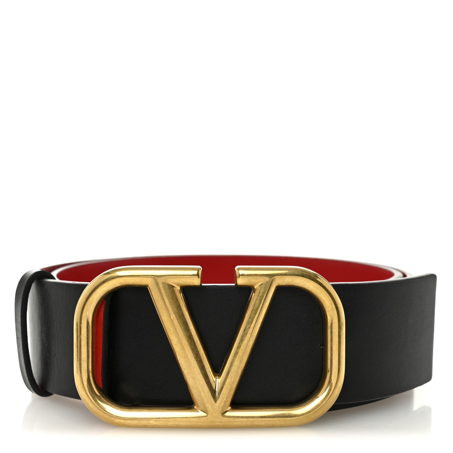 Valentino Garavani Glossy Calfskin VLogo Reversible 40mm Belt 75 30 Black Rouge Pur 1 of 5
