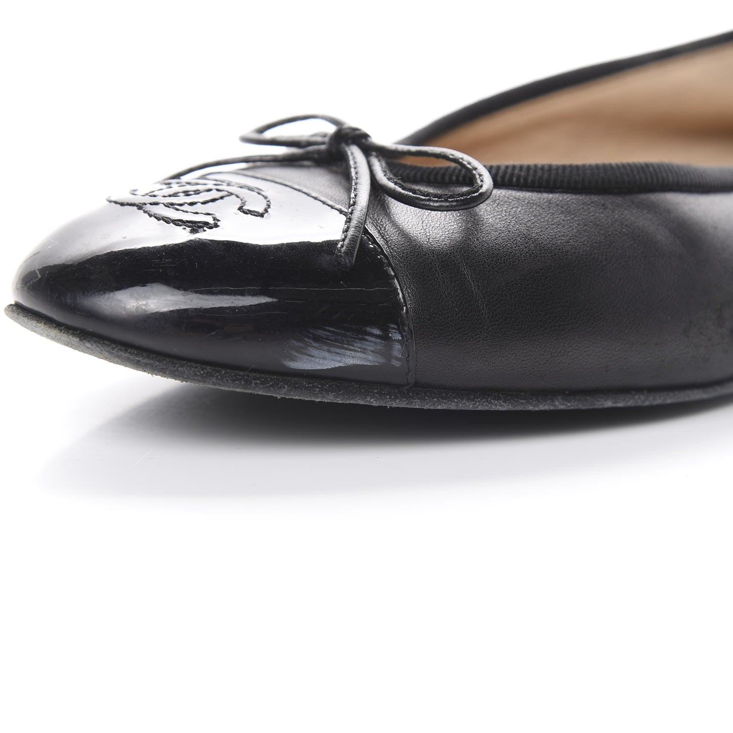 Chanel Lambskin Patent Cap Toe Ballerina Flats 37.5 Black 18 of 20