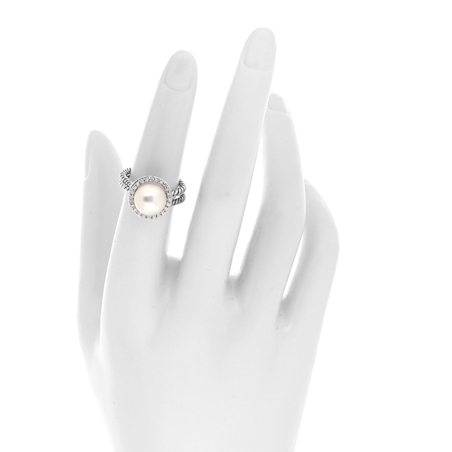 Sterling Silver Diamond Pearl Cable Ring 50 5.5