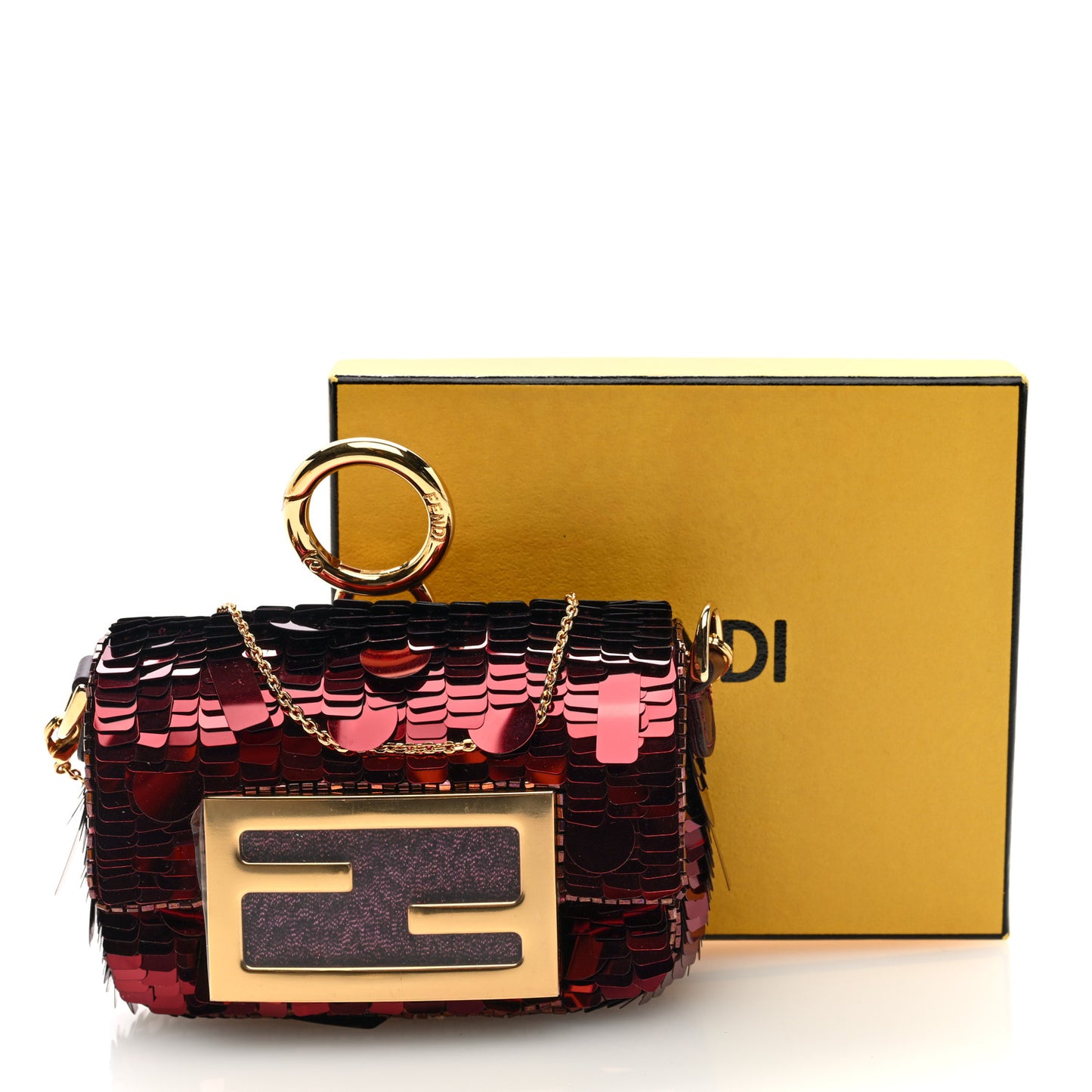 Sequin Paillettes Shiny Nappa Sex and the City Nano Maxi Buckle Baguette Charm Granata