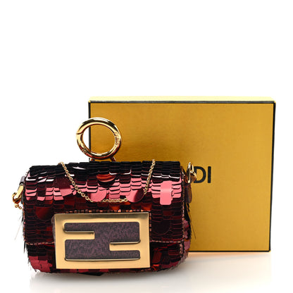 Fendi Sequin Paillettes Shiny Nappa Sex and the City Nano Maxi Buckle Baguette Charm Granata 10 of 10