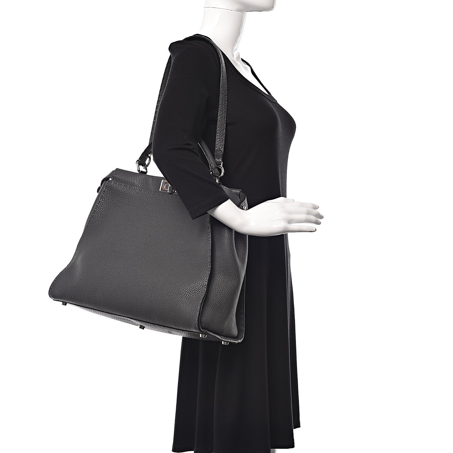 Fendi Cuoio Romano Selleria Bi-Color Large Peekaboo Iconic Satchel Asfalto Latte 2 of 10