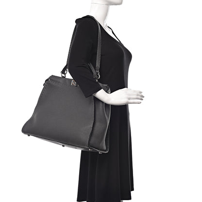 Fendi Cuoio Romano Selleria Bi-Color Large Peekaboo Iconic Satchel Asfalto Latte 2 of 10