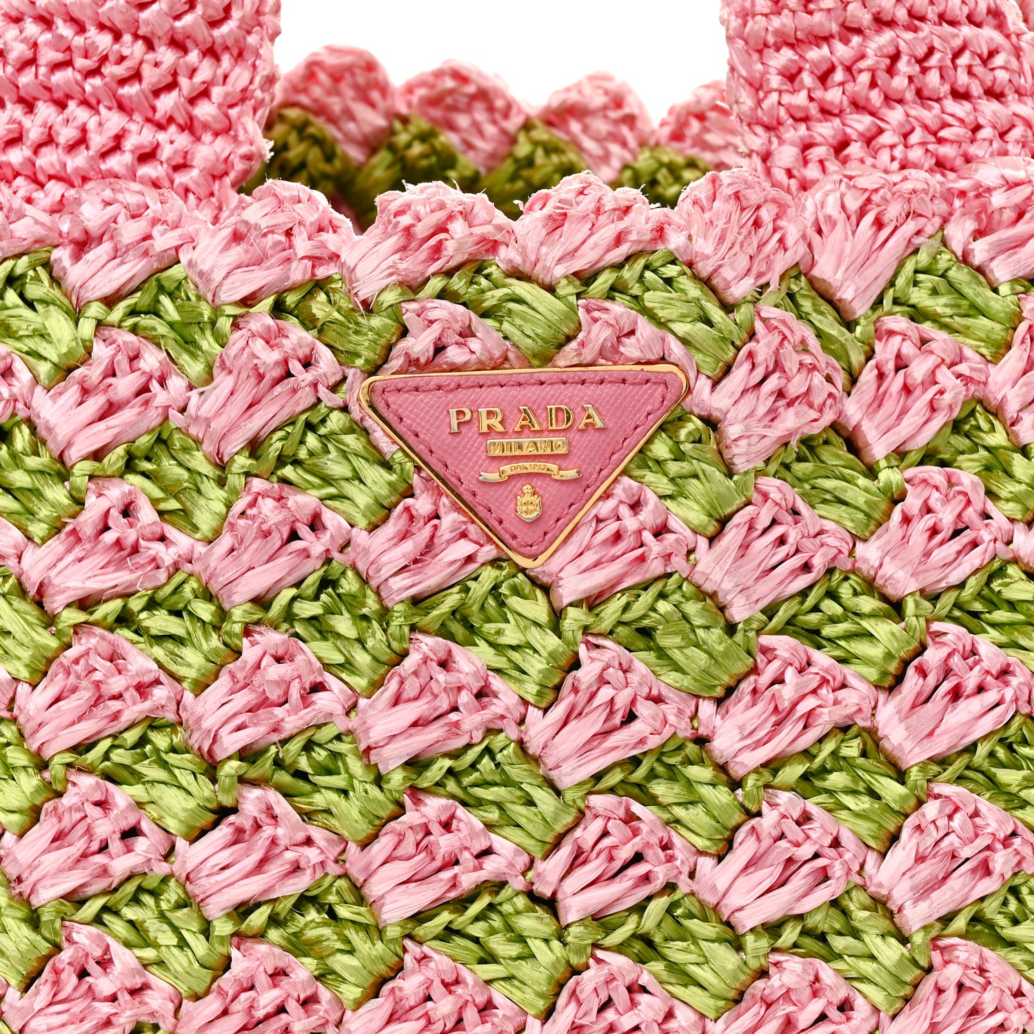 Prada Raffia Crochet Bi-Color Small Tote Prato Rosa 8 of 11