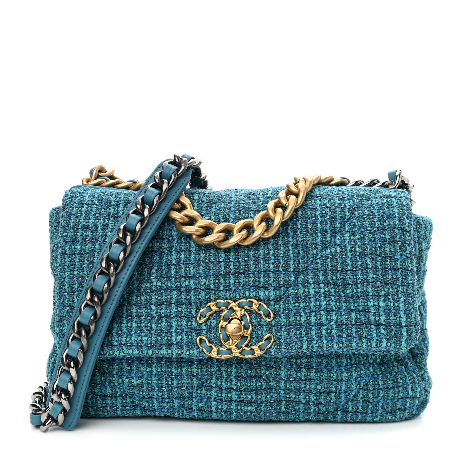 Chanel Tweed Quilted Medium Chanel 19 Flap Green 1 of 11