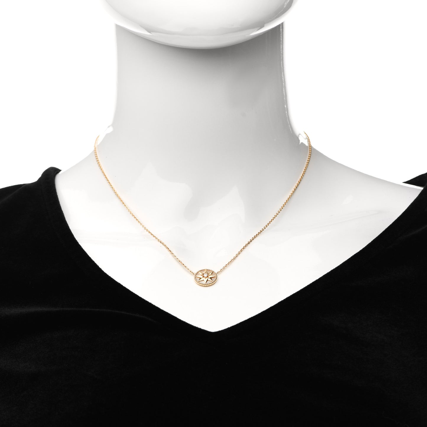 18K Yellow Gold Diamond Mother of Pearl Rose Des Vents Necklace