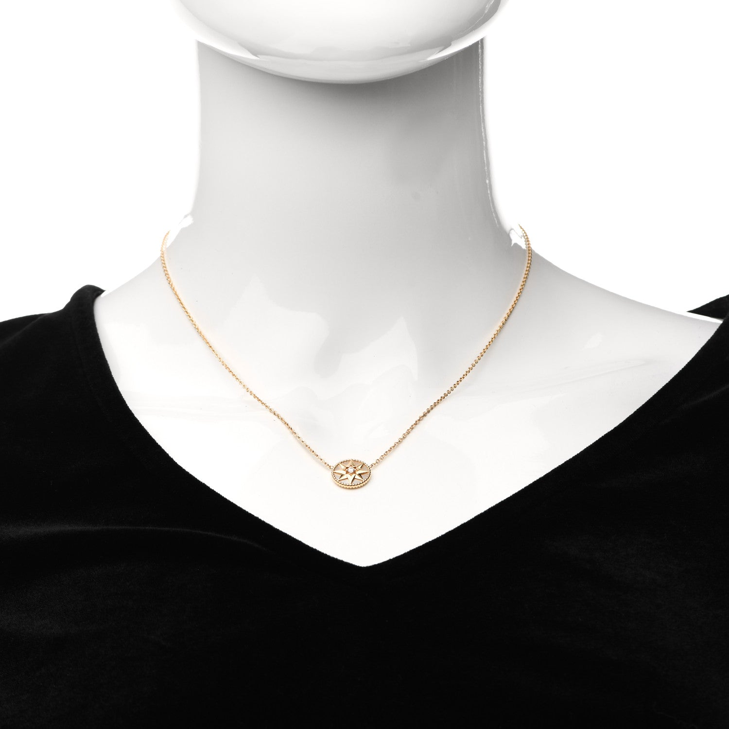 Christian Dior 18K Yellow Gold Diamond Mother of Pearl Rose Des Vents Necklace 2 of 6