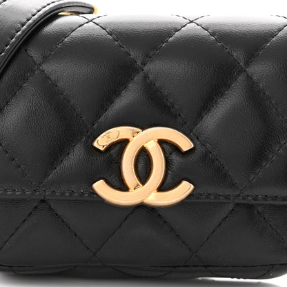 Chanel Lambskin Lacquered Metal Quilted Flap Chain Belt Bag Black 9 of 11