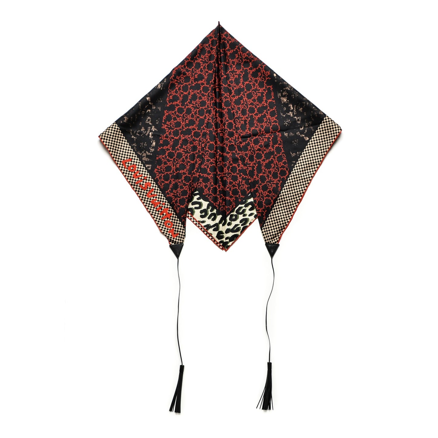 Silk Leopard Tassel Scarf Black