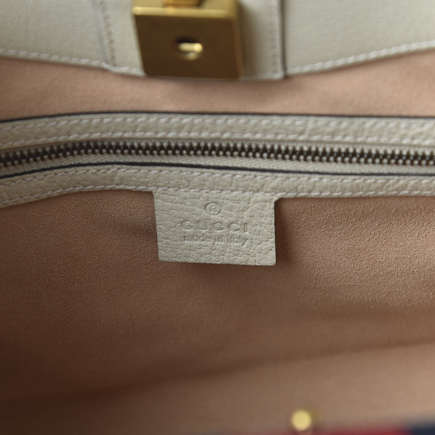 Gucci Grained Calfskin Web Stripe Butterfly Medium Totem Top Handle Bag White 9 of 11